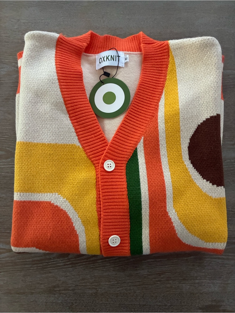Oxknit Retro Multi-Color Patterned Cardigan Sweater - Picture 2 of 8